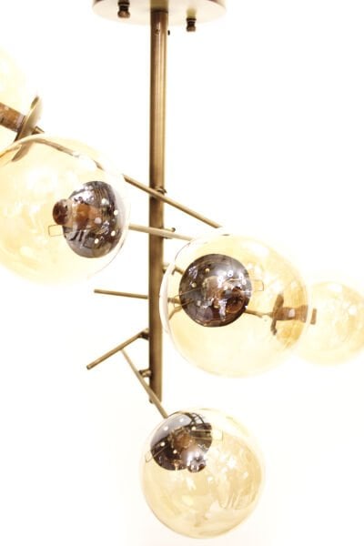 Glob Camlı Nasa Sarkıt Avize – Pirinç Kaplama, 6×E14 | Modern Salon & Oturma Odası Aydınlatma