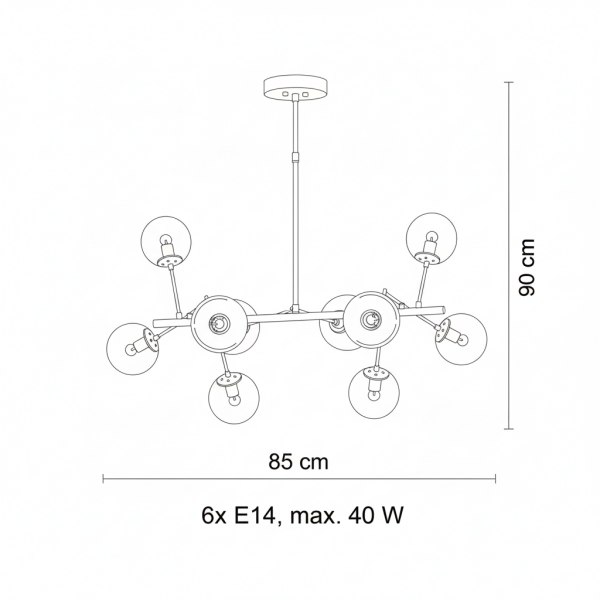 Nasa Dikdörtgen Avize – Pirinç Kaplama, 6×E14 | Modern Salon & Oturma Odası Aydınlatma