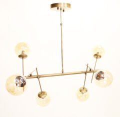 Nasa Dikdörtgen Avize – Pirinç Kaplama, 6×E14 | Modern Salon & Oturma Odası Aydınlatma