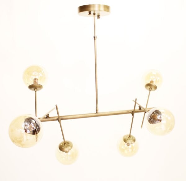 Nasa Dikdörtgen Avize – Pirinç Kaplama, 6×E14 | Modern Salon & Oturma Odası Aydınlatma