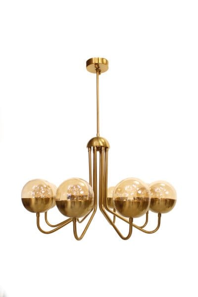 Yarım Küre Glob Camlı Avize – Lak Bal Kaplama, 8×E14 | Modern Salon & Oturma Odası Aydınlatma