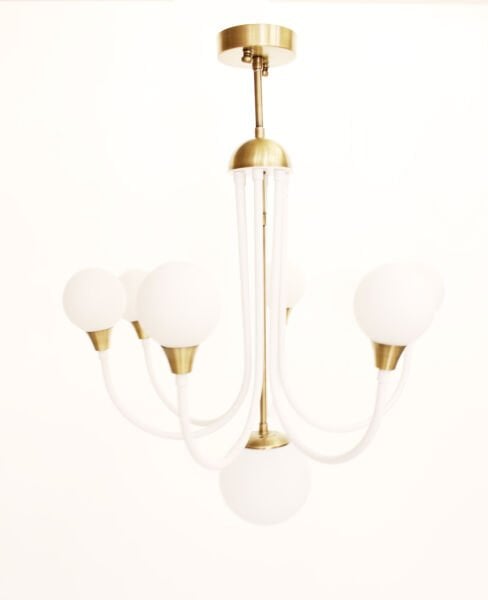 T. Baston Glob Camlı Avize – Pirinç Kaplama, 1×E14 & 6×G9 | Modern Salon & Oturma Odası Aydınlatma