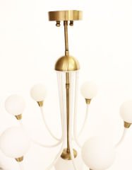 T. Baston Glob Camlı Avize – Pirinç Kaplama, 1×E14 & 6×G9 | Modern Salon & Oturma Odası Aydınlatma