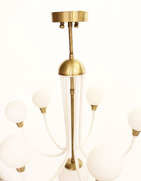 T. Baston Glob Camlı Avize – Pirinç Kaplama, 1×E14 & 6×G9 | Modern Salon & Oturma Odası Aydınlatma