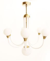 T. Baston Glob Camlı Avize – Pirinç Kaplama, 1×E14 & 6×G9 | Modern Salon & Oturma Odası Aydınlatma