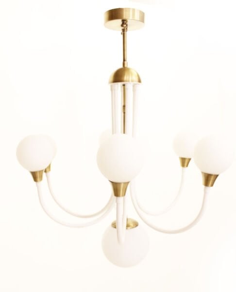 T. Baston Glob Camlı Avize – Pirinç Kaplama, 1×E14 & 6×G9 | Modern Salon & Oturma Odası Aydınlatma