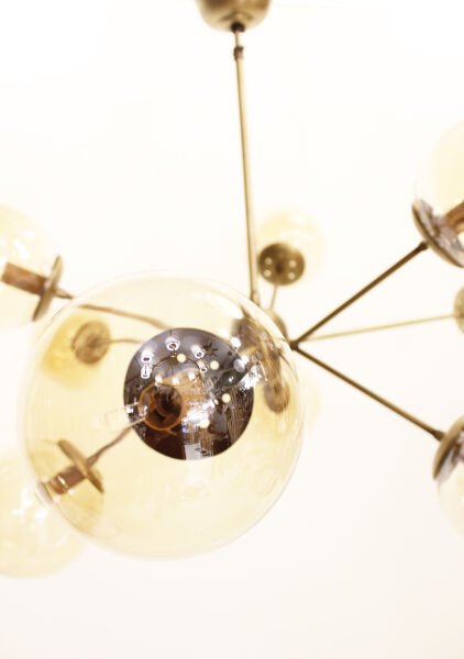 9’lu Çatal Güneş Avize – Pirinç Kaplama, 9×E14 | Modern Büyük Salon & Oturma Odası Aydınlatma