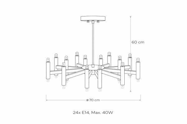 24’lü Borulu Avize – Pirinç Kaplama, 24×E14 | Modern Büyük Salon & Yemek Alanı Aydınlatma