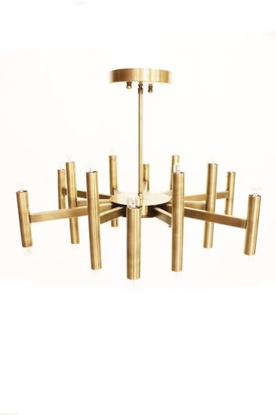 24’lü Borulu Avize – Pirinç Kaplama, 24×E14 | Modern Büyük Salon & Yemek Alanı Aydınlatma