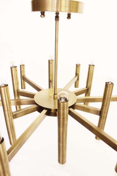 24’lü Borulu Avize – Pirinç Kaplama, 24×E14 | Modern Büyük Salon & Yemek Alanı Aydınlatma