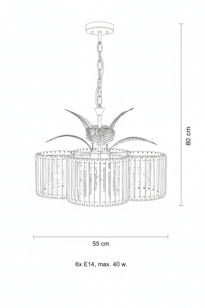 Kristalli Yapraklı Avize – Pirinç Kaplama, 6×E14 | Modern Salon & Oturma Odası Aydınlatma