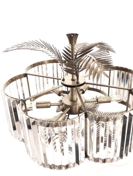 Kristalli Yapraklı Avize – Pirinç Kaplama, 6×E14 | Modern Salon & Oturma Odası Aydınlatma