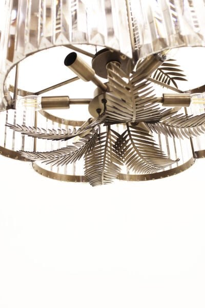 Kristalli Yapraklı Avize – Pirinç Kaplama, 6×E14 | Modern Salon & Oturma Odası Aydınlatma