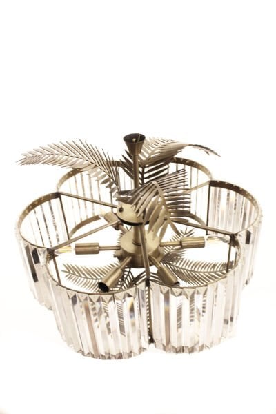 Kristalli Yapraklı Avize – Pirinç Kaplama, 6×E14 | Modern Salon & Oturma Odası Aydınlatma