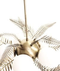 Glob Camlı Yapraklı Avize – Pirinç Kaplama, 5×E14 | Modern Salon & Oturma Odası Aydınlatma