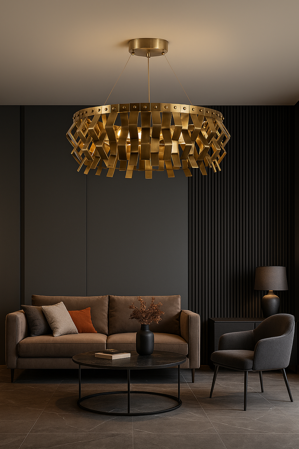 Merdiven Basamağı Sarkıt Avize – Pirinç Kaplama, 6×E14 | Modern Merdiven & Salon Aydınlatma