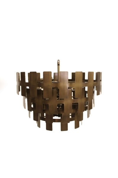 H‑Harfi Sarkıt Avize – Pirinç Kaplama, 7×E14 | Modern Salon & Oturma Odası Aydınlatma