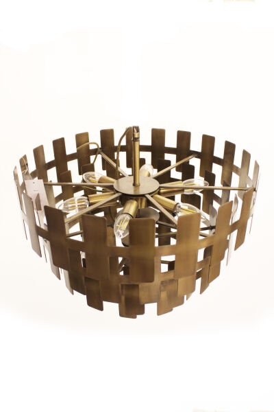 H‑Harfi Sarkıt Avize – Pirinç Kaplama, 7×E14 | Modern Salon & Oturma Odası Aydınlatma