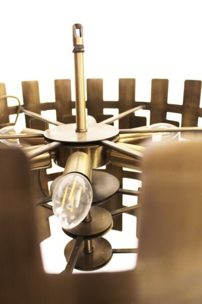 H‑Harfi Sarkıt Avize – Pirinç Kaplama, 7×E14 | Modern Salon & Oturma Odası Aydınlatma