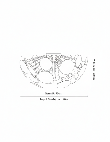 Plafonyer Pullu Avize – Pirinç Kaplama, 9×E14 | Modern Salon & Oturma Odası Aydınlatm