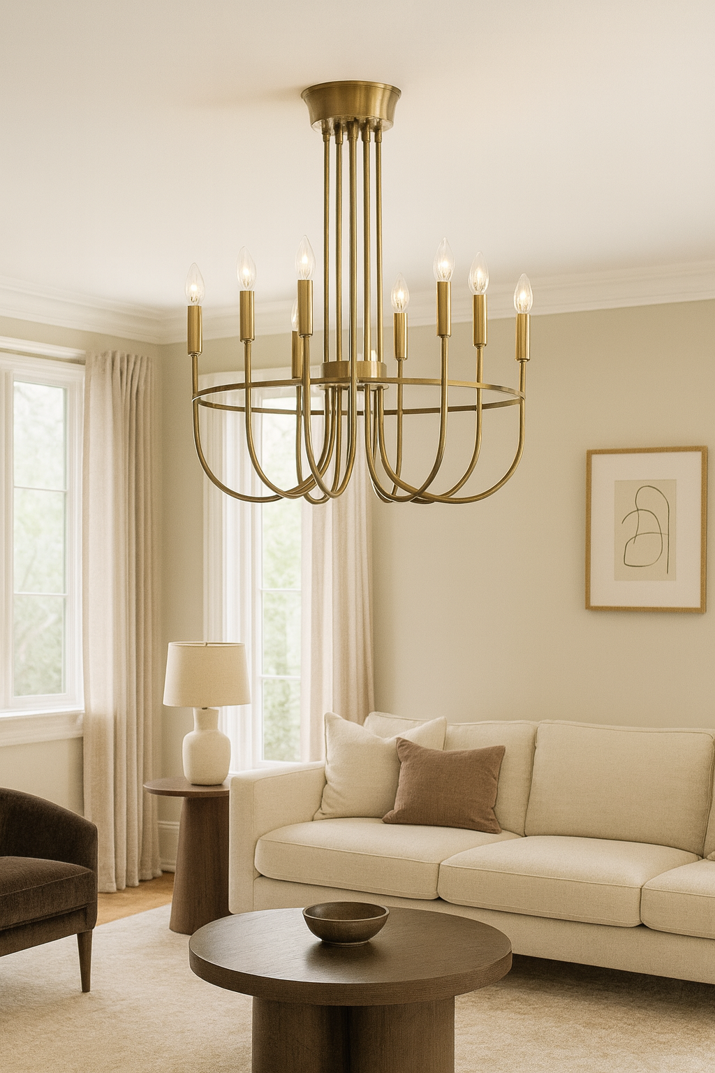 10’lu Baston Kol Sarkıt Avize – Pirinç Kaplama, 10×E14 | Modern Büyük Salon & Yemek Alanı Aydınlatma