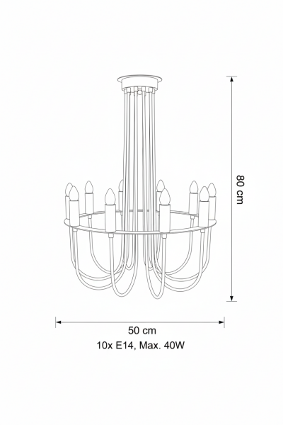 10’lu Baston Kol Sarkıt Avize – Pirinç Kaplama, 10×E14 | Modern Büyük Salon & Yemek Alanı Aydınlatma