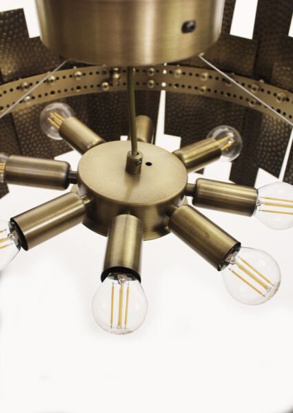 50’lik Baskılı Sarkıt Avize – Pirinç Kaplama, 8×E14 | Modern Salon & Oturma Odası Aydınlatma