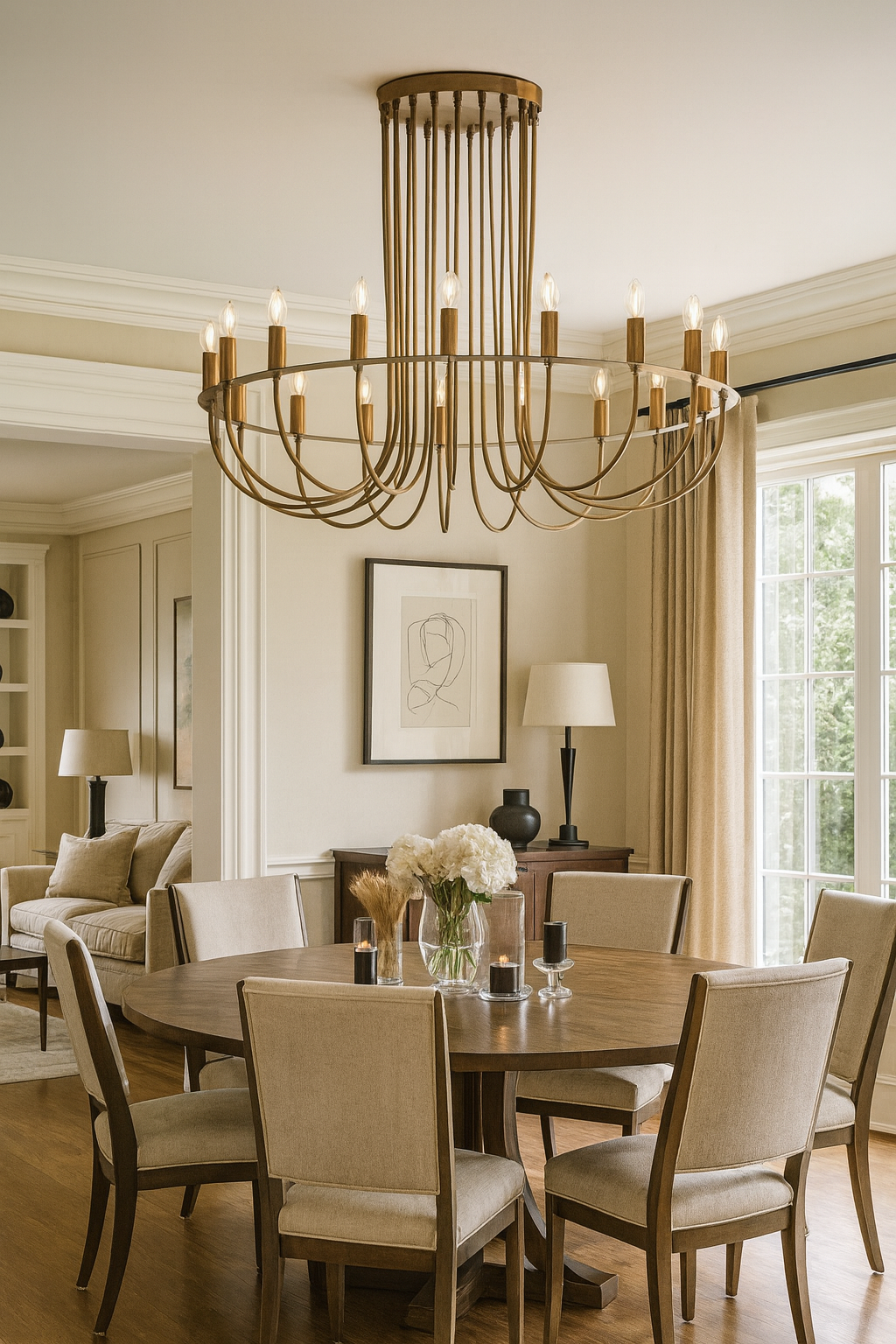 Elips Baston Kol Avize – Pirinç Kaplama, 10×E14 | Modern Salon & Oturma Odası Aydınlatma