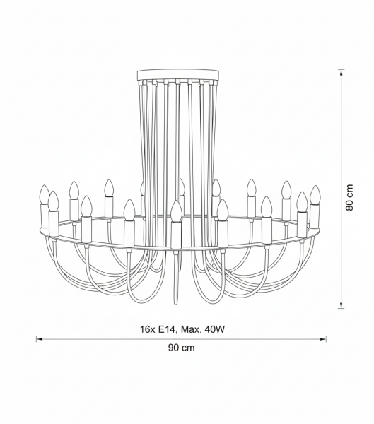 Elips Baston Kol Avize – Pirinç Kaplama, 10×E14 | Modern Salon & Oturma Odası Aydınlatma
