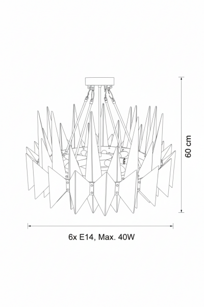 60’lık Yuvarlak Mızrak Avize – Pirinç Kaplama, 6×E14 | Modern Büyük Salon & Oturma Odası Aydınlatma
