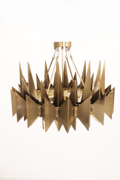 60’lık Yuvarlak Mızrak Avize – Pirinç Kaplama, 6×E14 | Modern Büyük Salon & Oturma Odası Aydınlatma