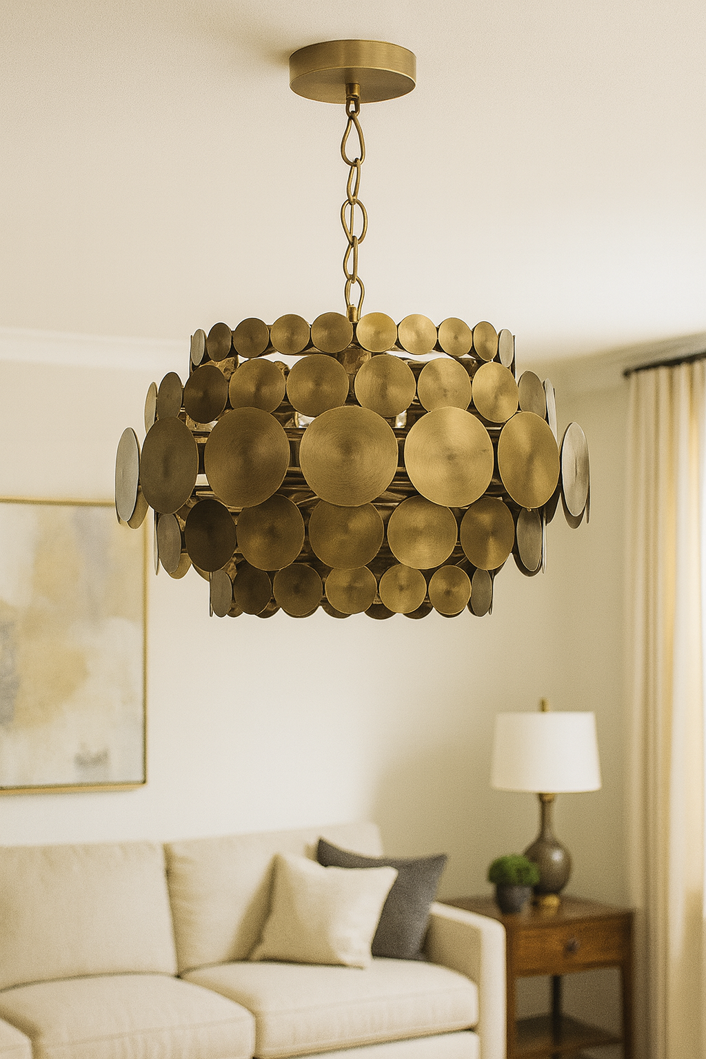 Besa Design 50'lik Kat Pullu Sarkıt Avize - 14 Ampullü Pirinç Kaplama Lüks Aydınlatma