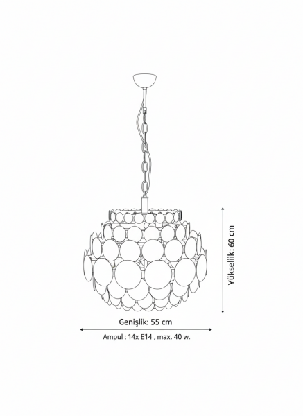 Besa Design 50'lik Kat Pullu Sarkıt Avize - 14 Ampullü Pirinç Kaplama Lüks Aydınlatma