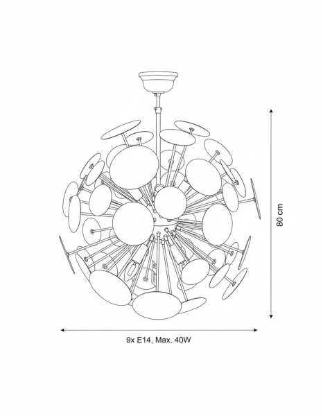 50’lik Pullu Sarkıt Avize – Pirinç Kaplama, 9×E14 | Modern Büyük Salon & Yemek Alanı Aydınlatma