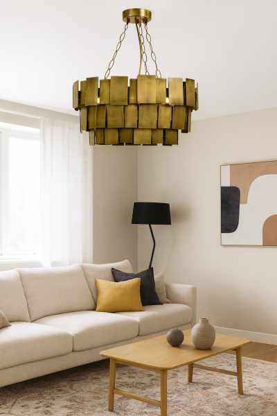 Besa Design Kare Pullu Sarkıt Avize - Pirinç Kaplama Lüks Aydınlatma 60x60 cm