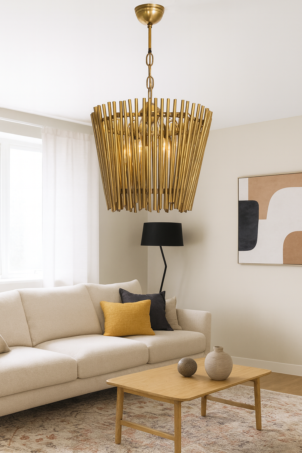 Huni Sarkıt Avize – Pirinç Kaplama, 6×E14 | Modern Salon & Yemek Alanı Aydınlatma