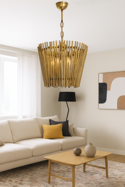 Huni Sarkıt Avize – Pirinç Kaplama, 6×E14 | Modern Salon & Yemek Alanı Aydınlatma