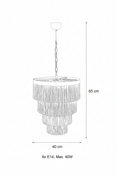 Püsküllü Sarkıt Avize – Pirinç Kaplama, 6×E14 | Modern Dekoratif Salon & Oturma Odası Aydınlatma