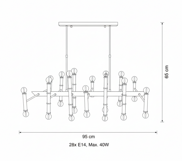 Yüzüklü Dikdörtgen Avize – Pirinç Kaplama, 28×E14 | Modern Büyük Salon & Oturma Odası Aydınlatma