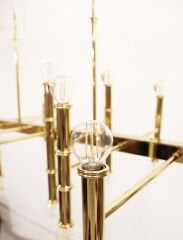 Yüzüklü Dikdörtgen Avize – Pirinç Kaplama, 28×E14 | Modern Büyük Salon & Oturma Odası Aydınlatma