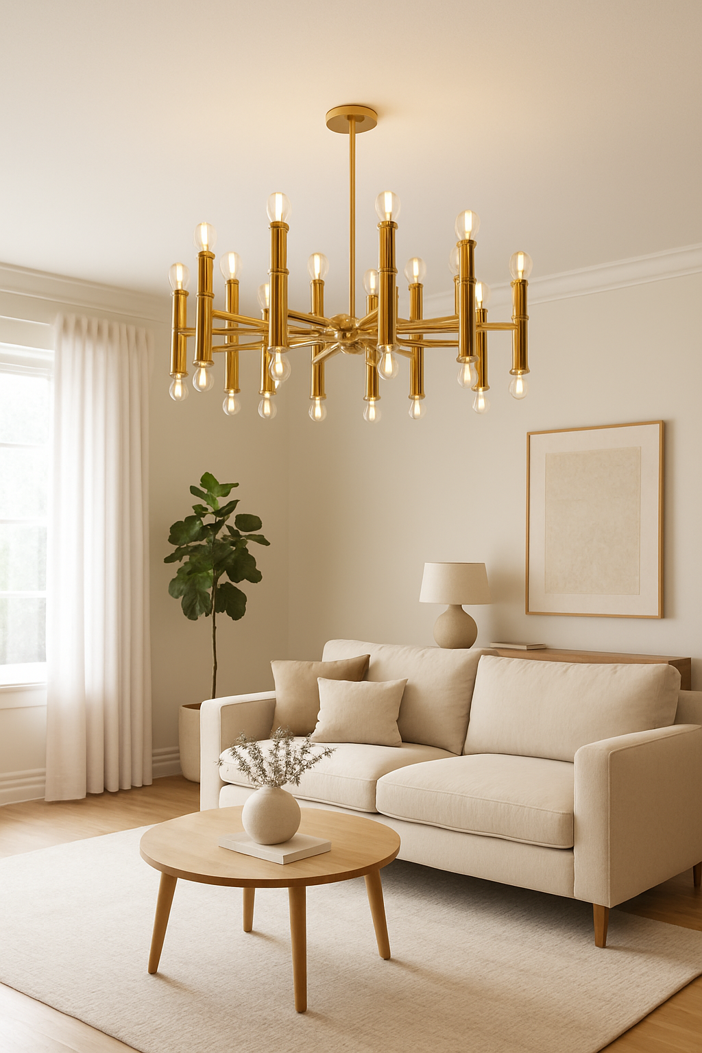 Yüzüklü Yuvarlak Avize – Pirinç Kaplama, 30×E14 | Modern Büyük Salon & Oturma Odası Aydınlatma