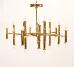 Yüzüklü Yuvarlak Avize – Pirinç Kaplama, 30×E14 | Modern Büyük Salon & Oturma Odası Aydınlatma