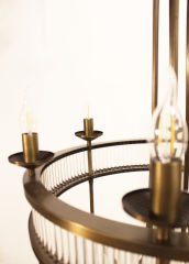 Kristal Çubuklu Baston Kol Avize – Pirinç Kaplama, 6×E14 | Modern Büyük Salon Aydınlatma