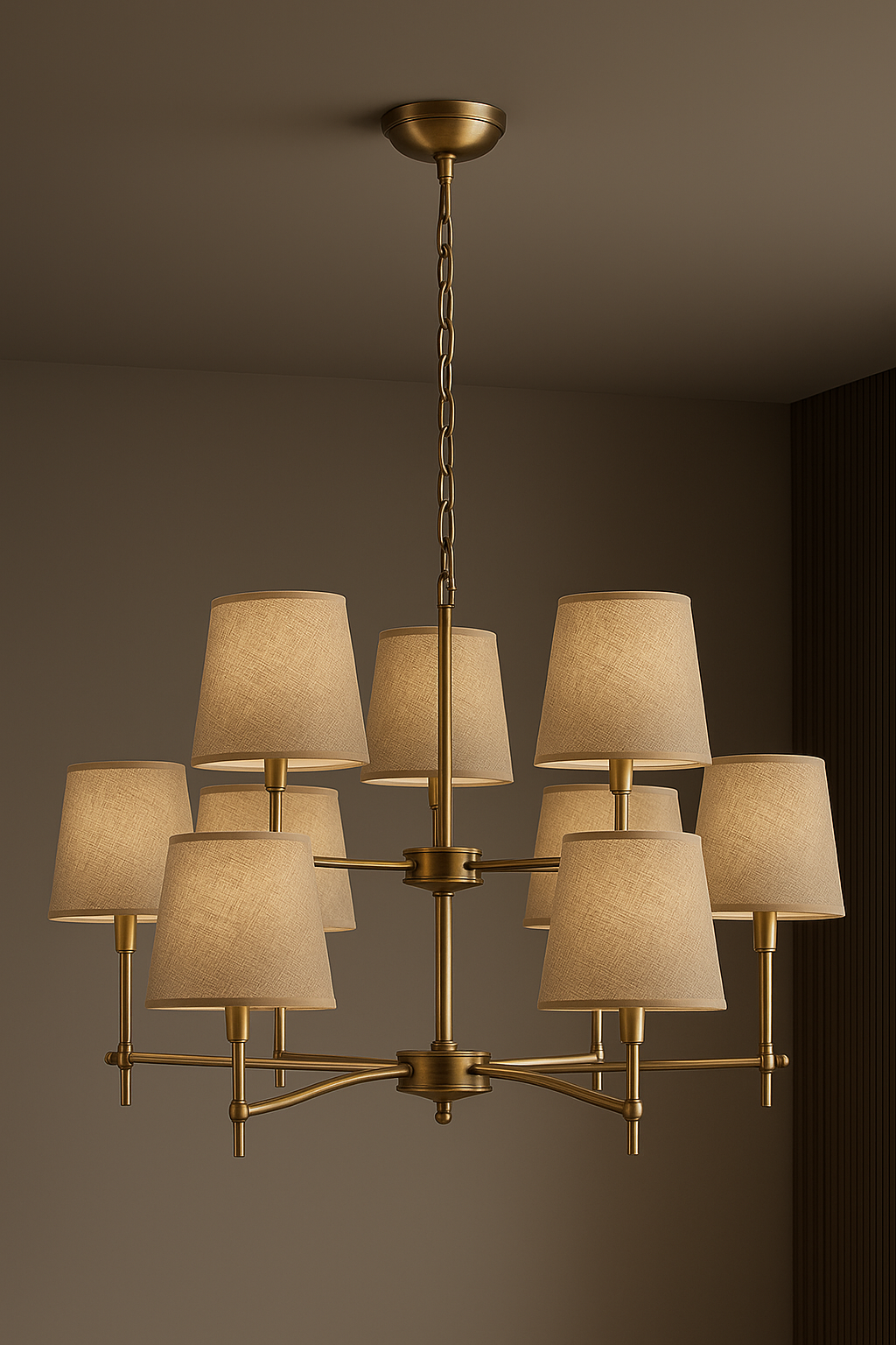 C‑Kol Kervan Avize – 12×E14 Pirinç Kaplama | Modern Büyük Salon & Oturma Odası Aydınlatma