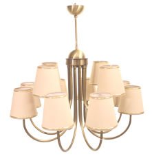 Baston Kol Abajurlu Avize – Pirinç Kaplama, 12×E14 | Modern Büyük Avize Aydınlatma