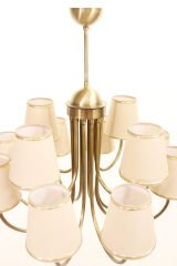 Baston Kol Abajurlu Avize – Pirinç Kaplama, 12×E14 | Modern Büyük Avize Aydınlatma