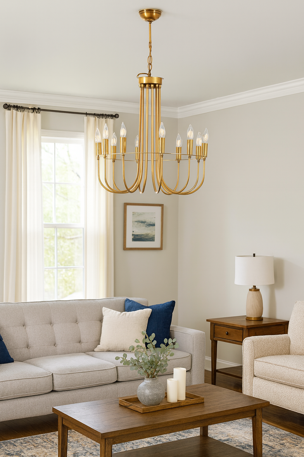 Baston Kol 12’li Avize – Pirinç Kaplama, 12×E14 | Modern Büyük Salon Aydınlatma