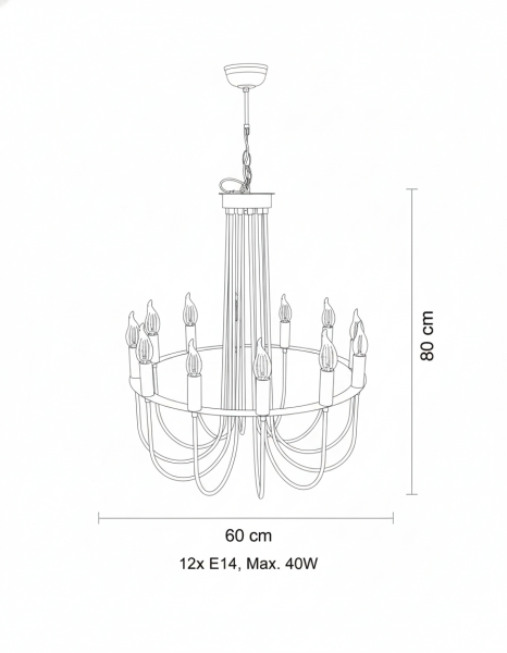 Baston Kol 12’li Avize – Pirinç Kaplama, 12×E14 | Modern Büyük Salon Aydınlatma