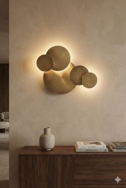 Pullu Disk Aplik – Demir & Pirinç Kaplama, 2×G9 | Modern Dekoratif Duvar Aydınlatma