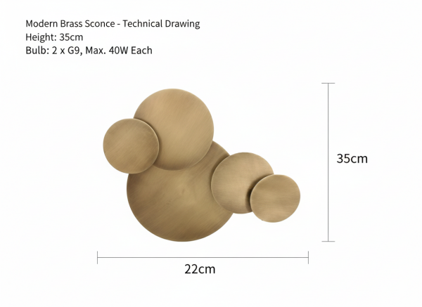 Pullu Disk Aplik – Demir & Pirinç Kaplama, 2×G9 | Modern Dekoratif Duvar Aydınlatma